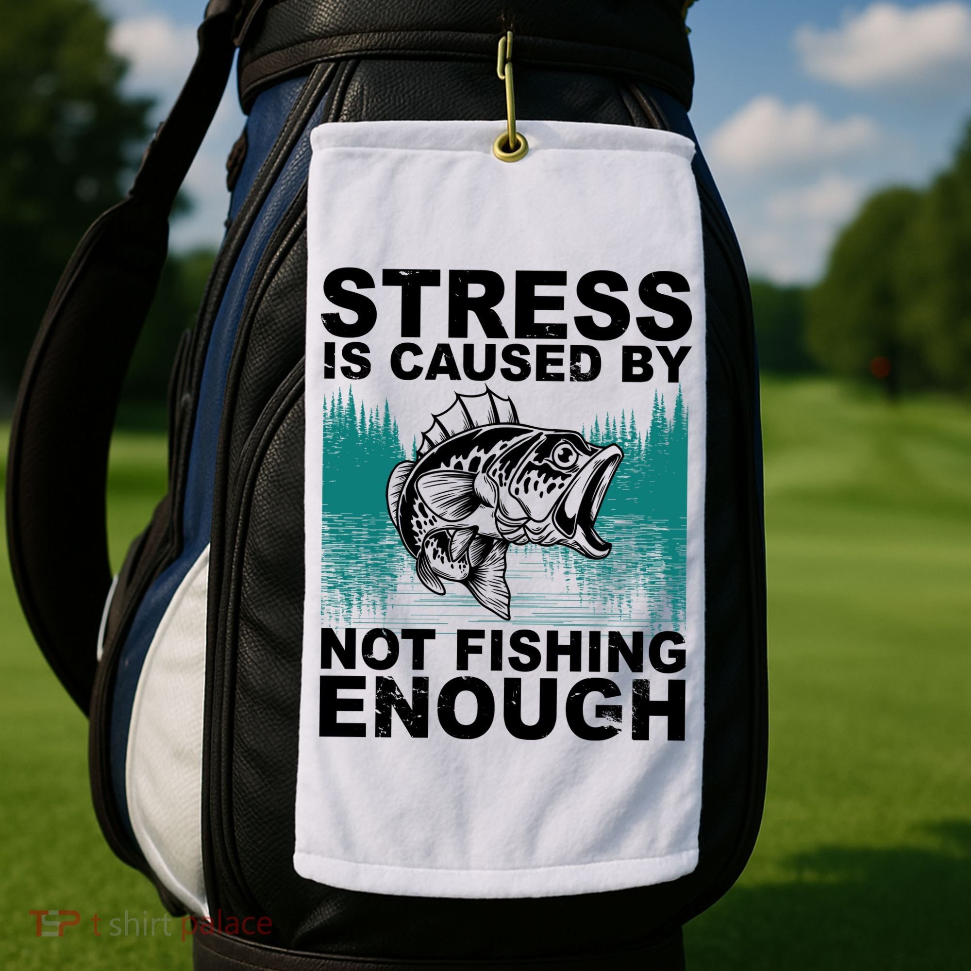 Stress Is Caused By Not Fishing Enough Golf Towel