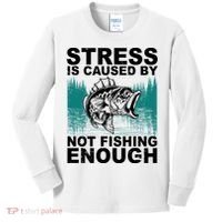 Stress Is Caused By Not Fishing Enough Kids Long Sleeve Shirt thumb 0