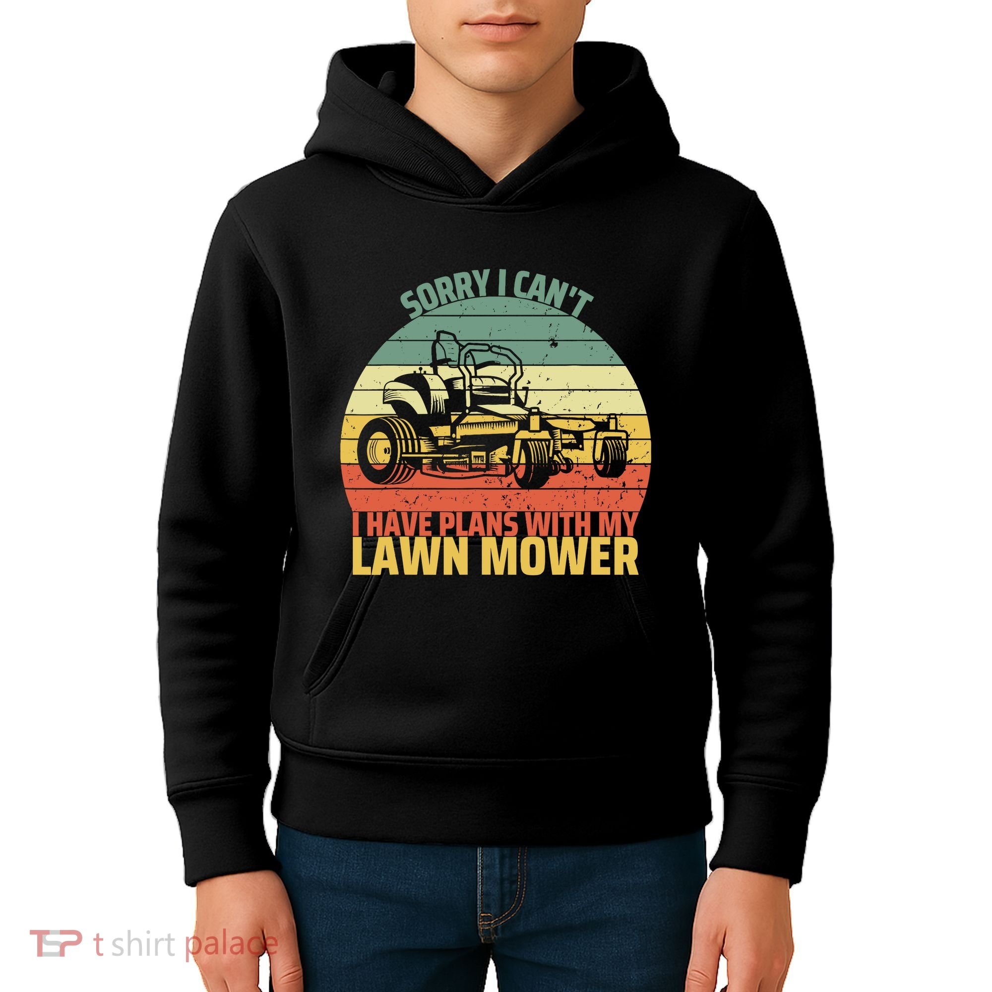 Sorry I CanT I Have Plans With Lawn Mower Cool Lawn Mowing Kids Hoodie