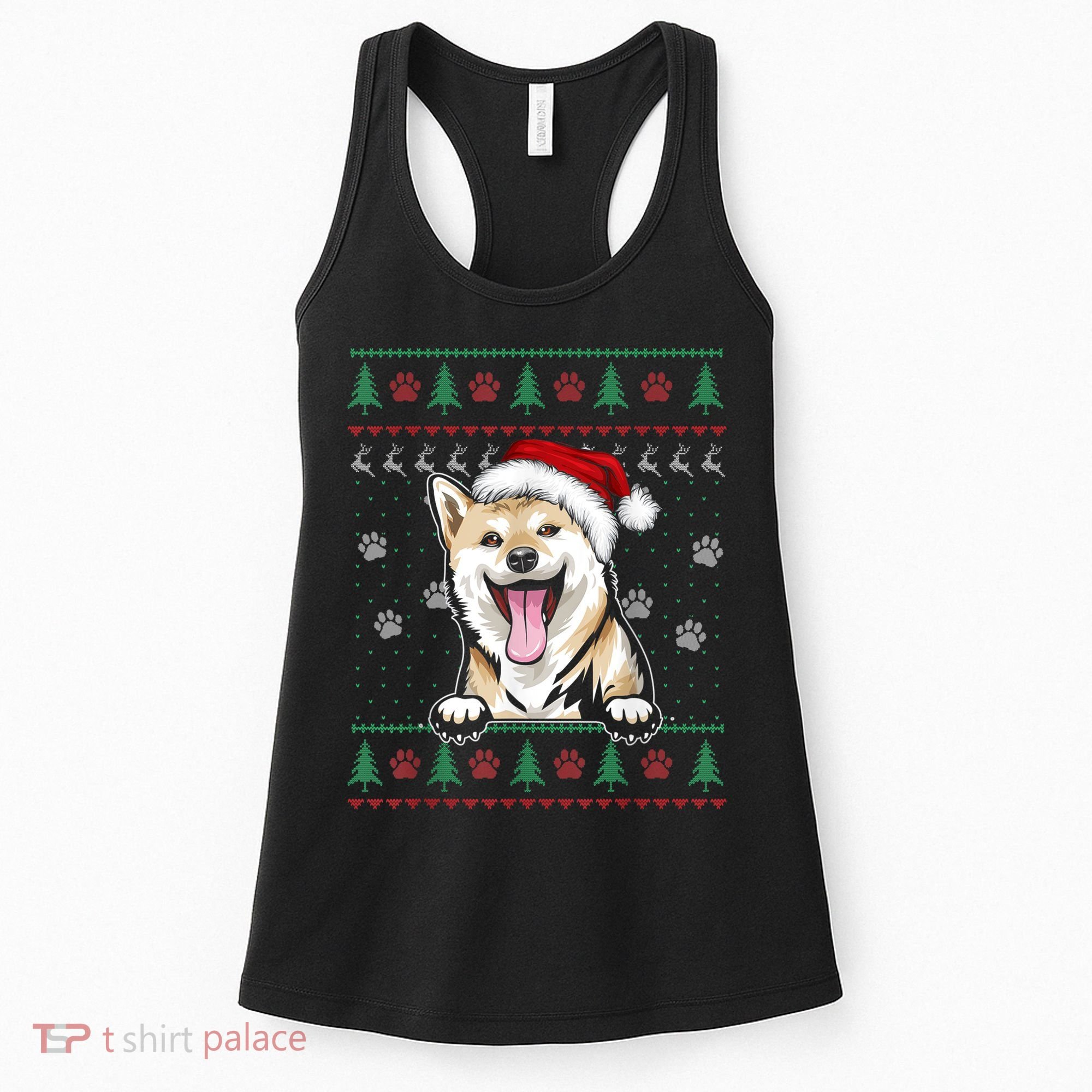 Shiba Inu Christmas Ugly Sweater Funny Dog Lover Xmas Women's Tank Top
