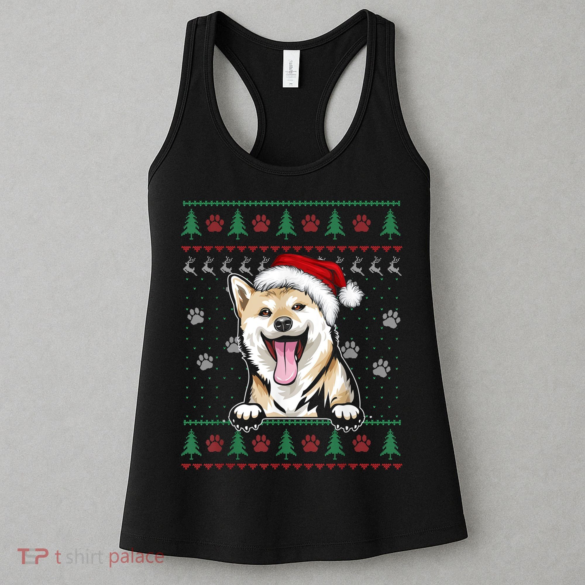 Shiba Inu Christmas Ugly Sweater Funny Dog Lover Xmas Women's Tank Top