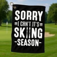 Sory I Cant Its Skiing Season Funny Skiing Gift Golf Towel thumb 1