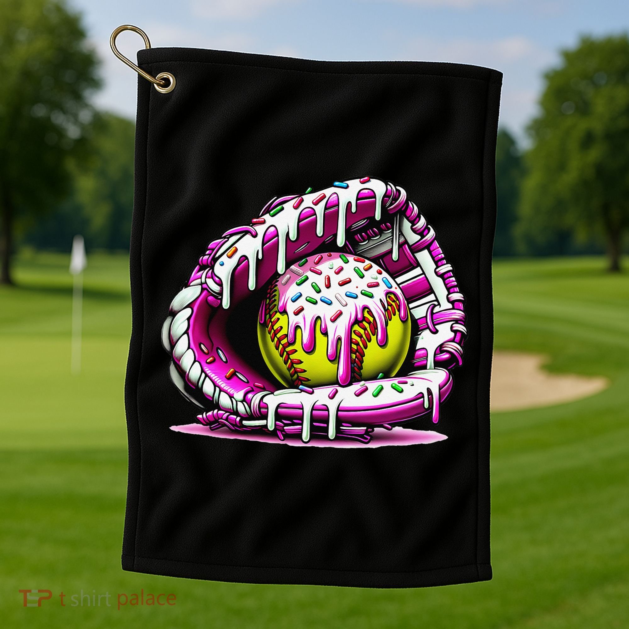 Softball  Ice Cream Sprinkles Softball Glove Gift Golf Towel