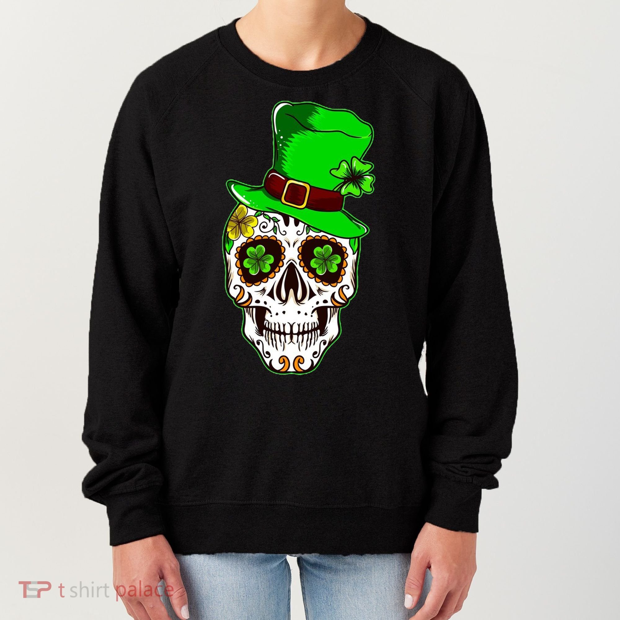Sugar Irish Clover Skull St Patricks Day Women's Sweatshirt