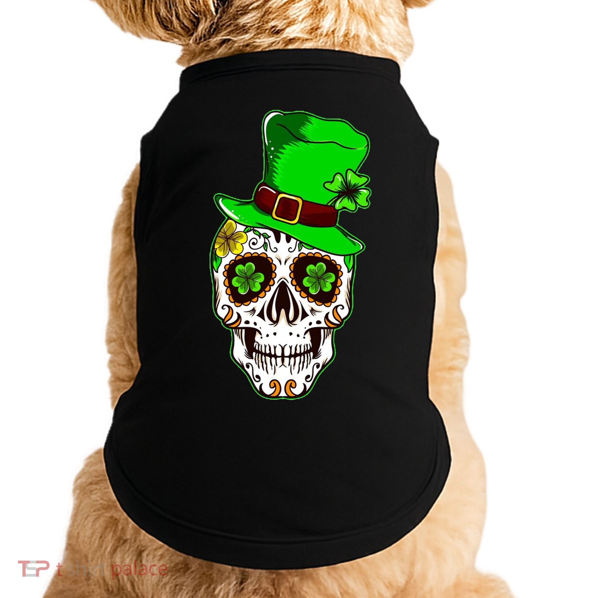 Sugar Irish Clover Skull St Patricks Day Doggie Tank
