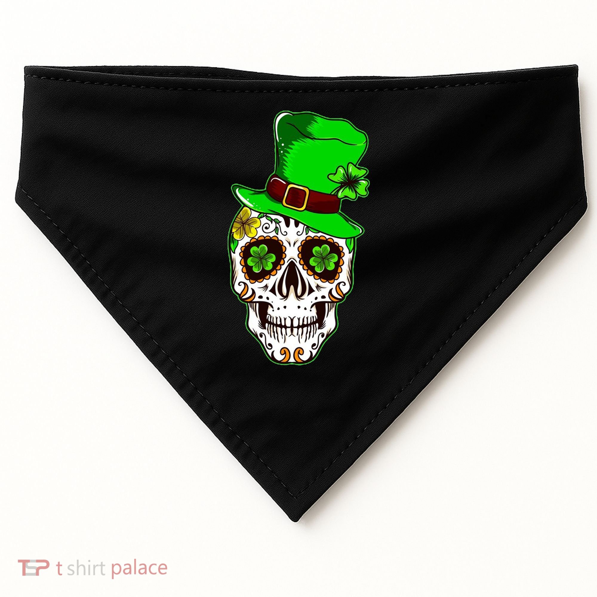Sugar Irish Clover Skull St Patricks Day USA-Made Doggie Bandana