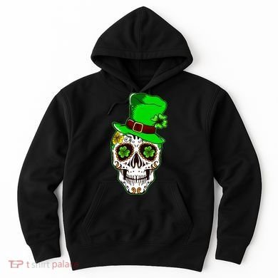 Sugar Irish Clover Skull St Patricks Day Hoodie