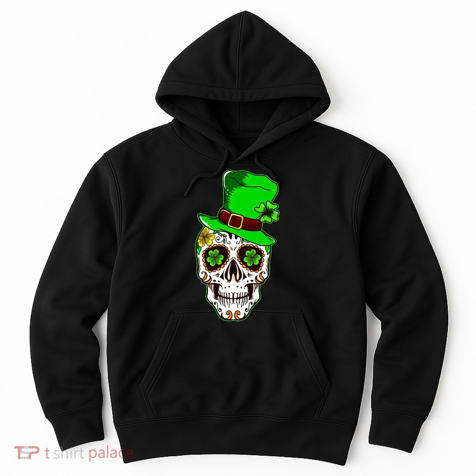 Sugar Irish Clover Skull St Patricks Day Hoodie