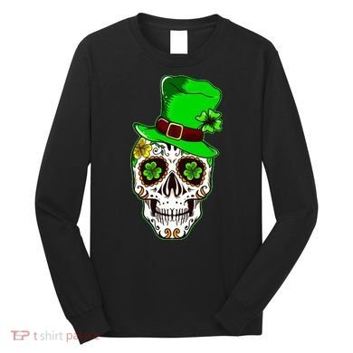 Sugar Irish Clover Skull St Patricks Day Long Sleeve Shirt
