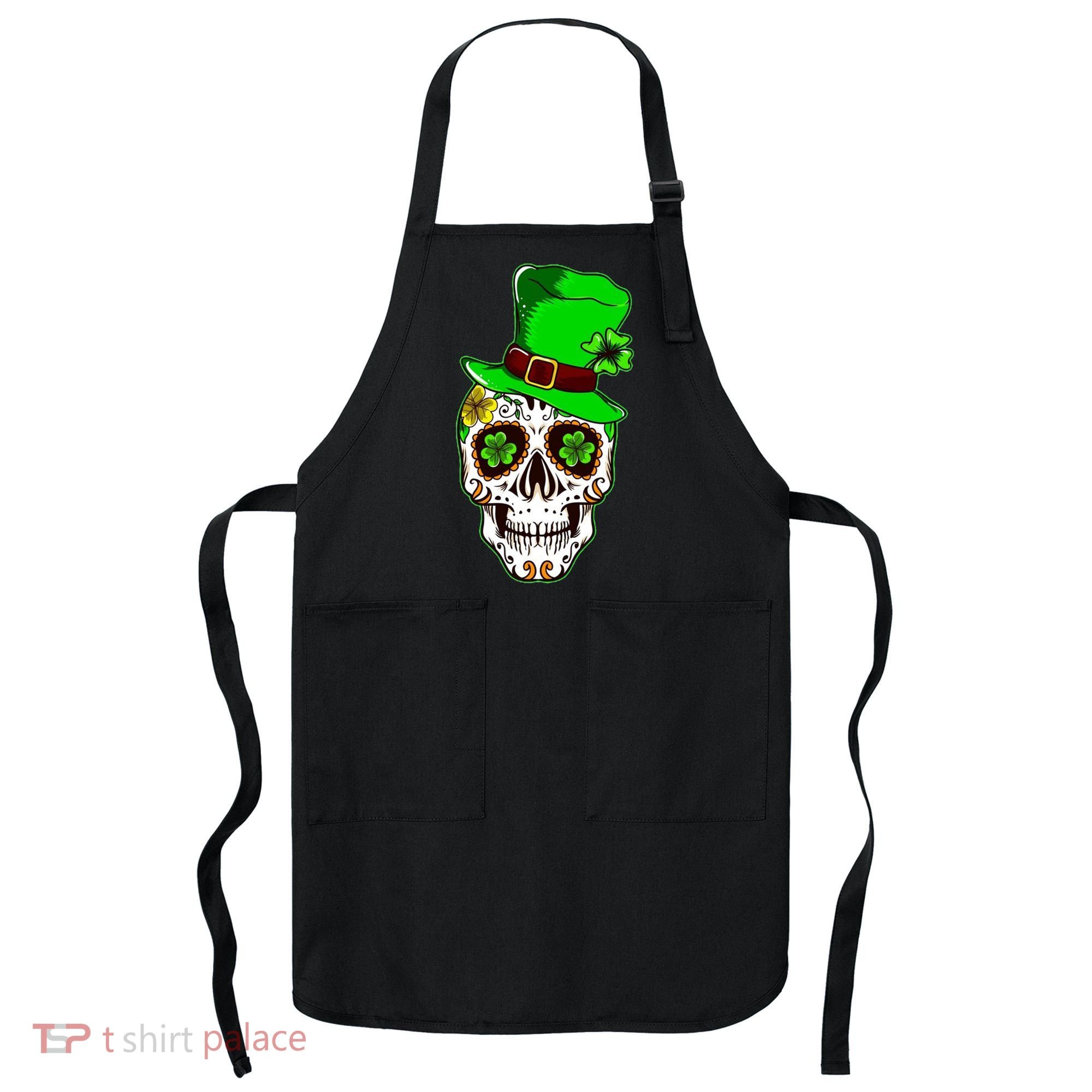Sugar Irish Clover Skull St Patricks Day Apron