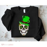 Sugar Irish Clover Skull St Patricks Day Sweatshirt thumb 2
