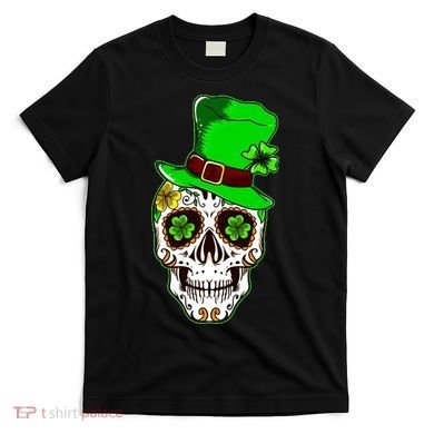 Sugar Irish Clover Skull St Patricks Day T-Shirt