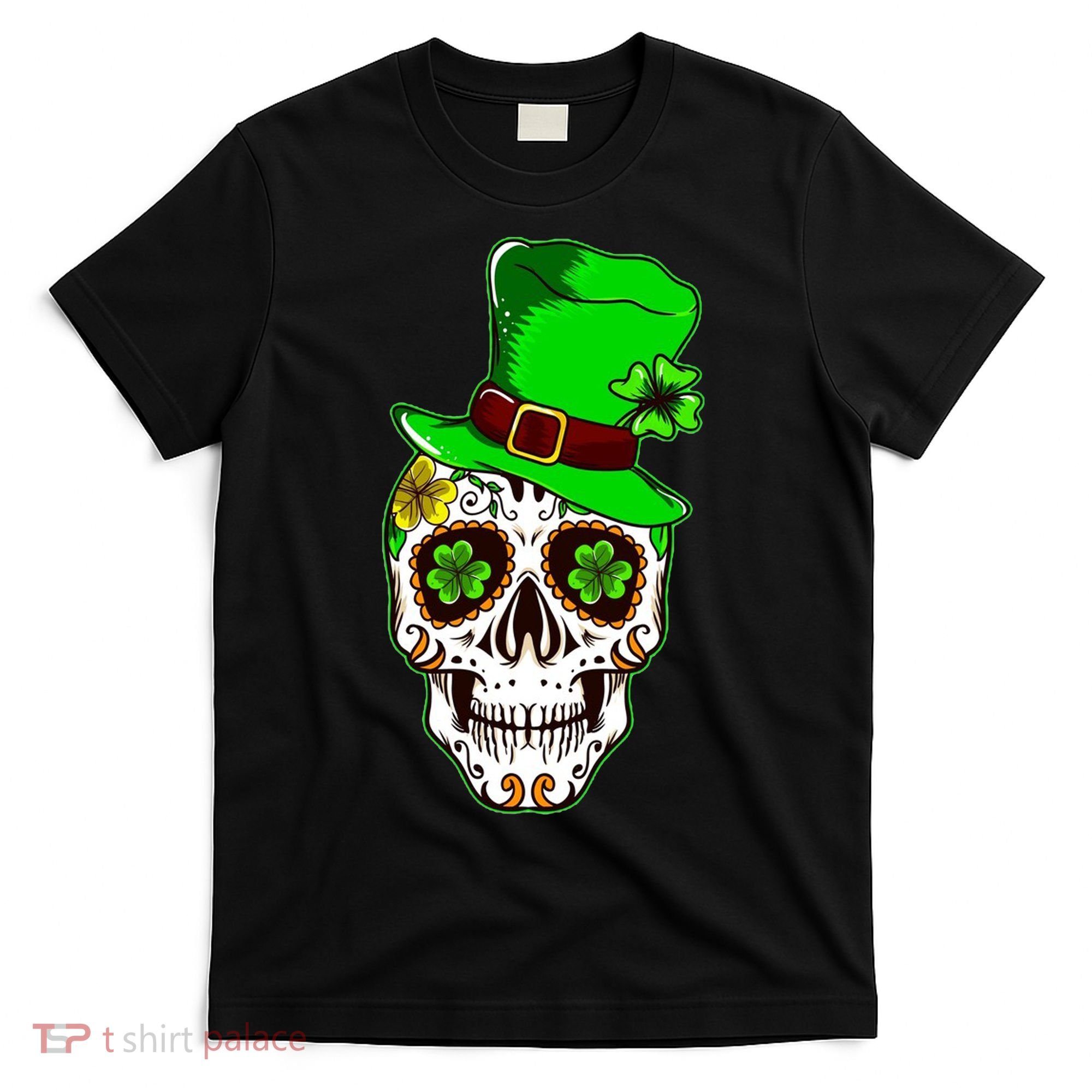 Sugar Irish Clover Skull St Patricks Day T-Shirt