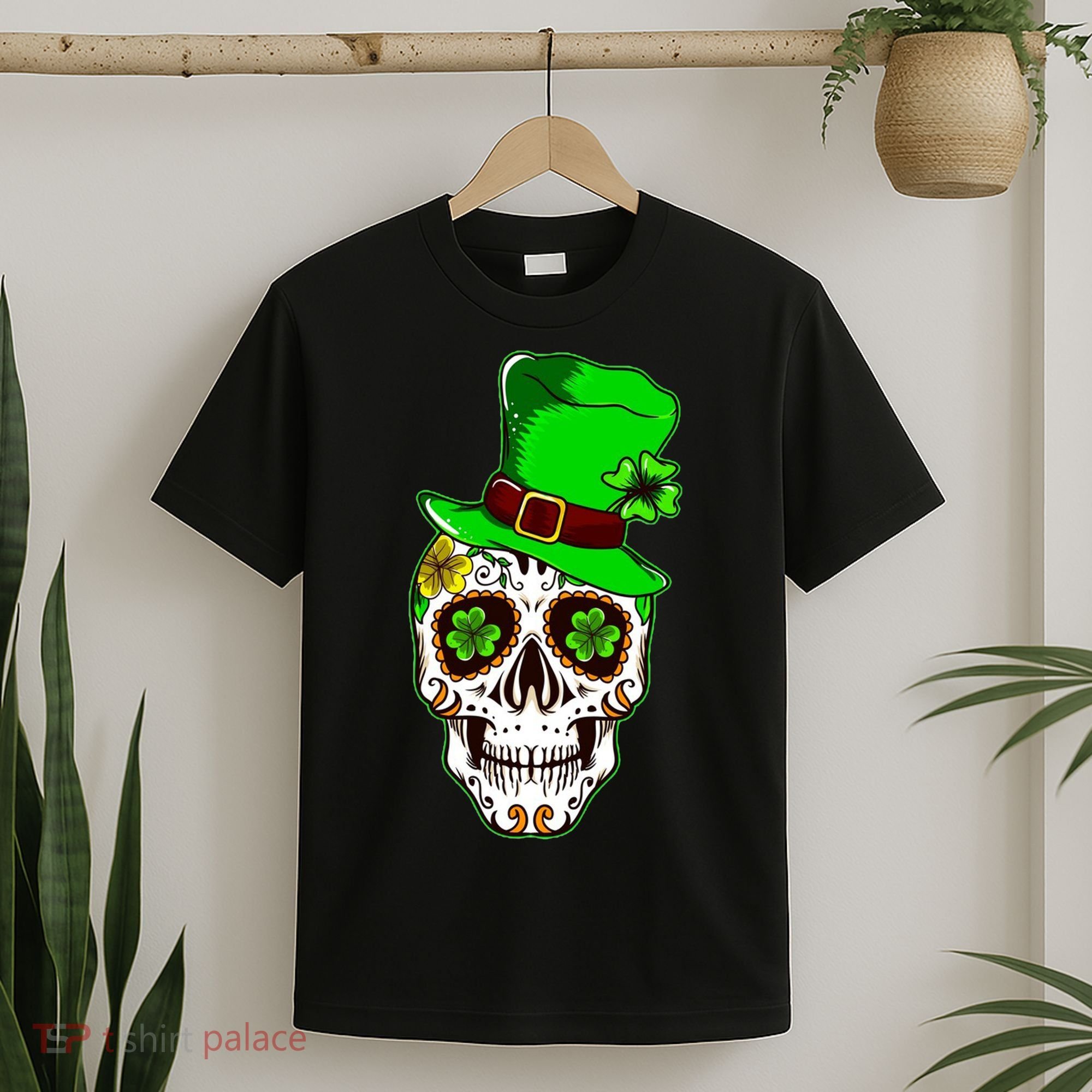 Sugar Irish Clover Skull St Patricks Day T-Shirt