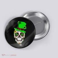 Sugar Irish Clover Skull St Patricks Day Button thumb 0