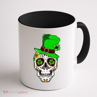 Sugar Irish Clover Skull St Patricks Day Coffee Mug back