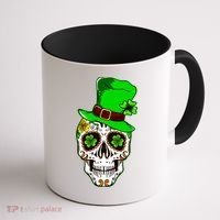 Sugar Irish Clover Skull St Patricks Day Coffee Mug thumb 1