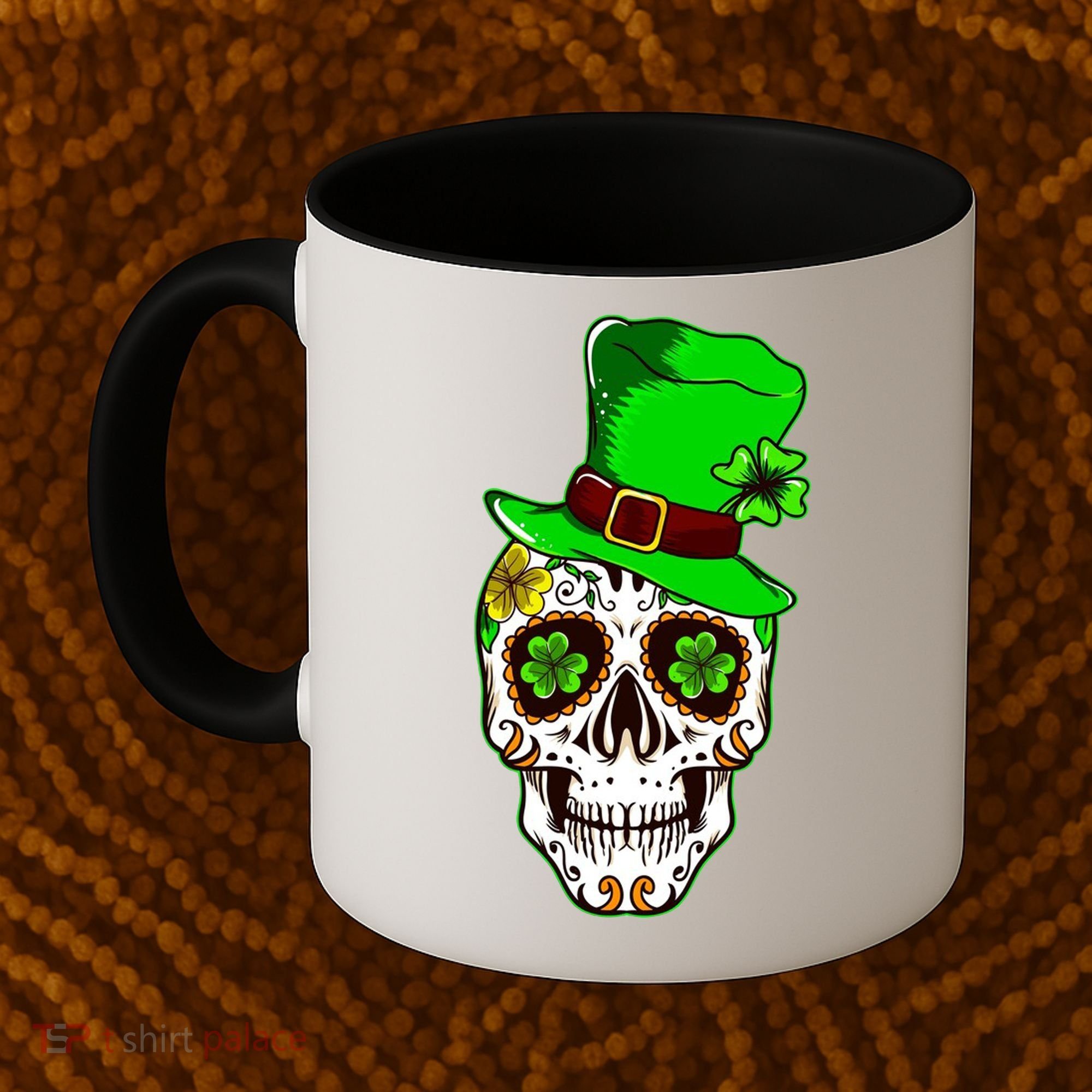 Sugar Irish Clover Skull St Patricks Day Coffee Mug