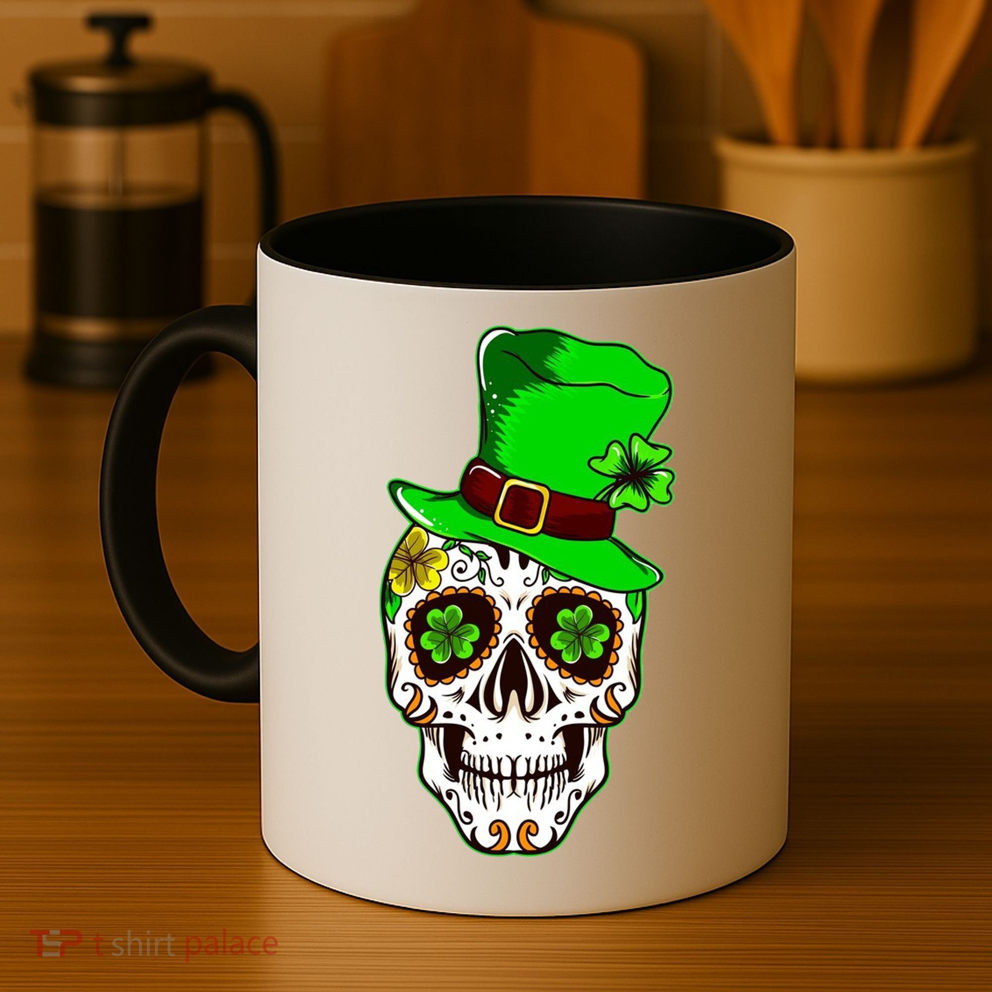 Sugar Irish Clover Skull St Patricks Day Coffee Mug