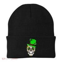 Sugar Irish Clover Skull St Patricks Day Beanie thumb 0