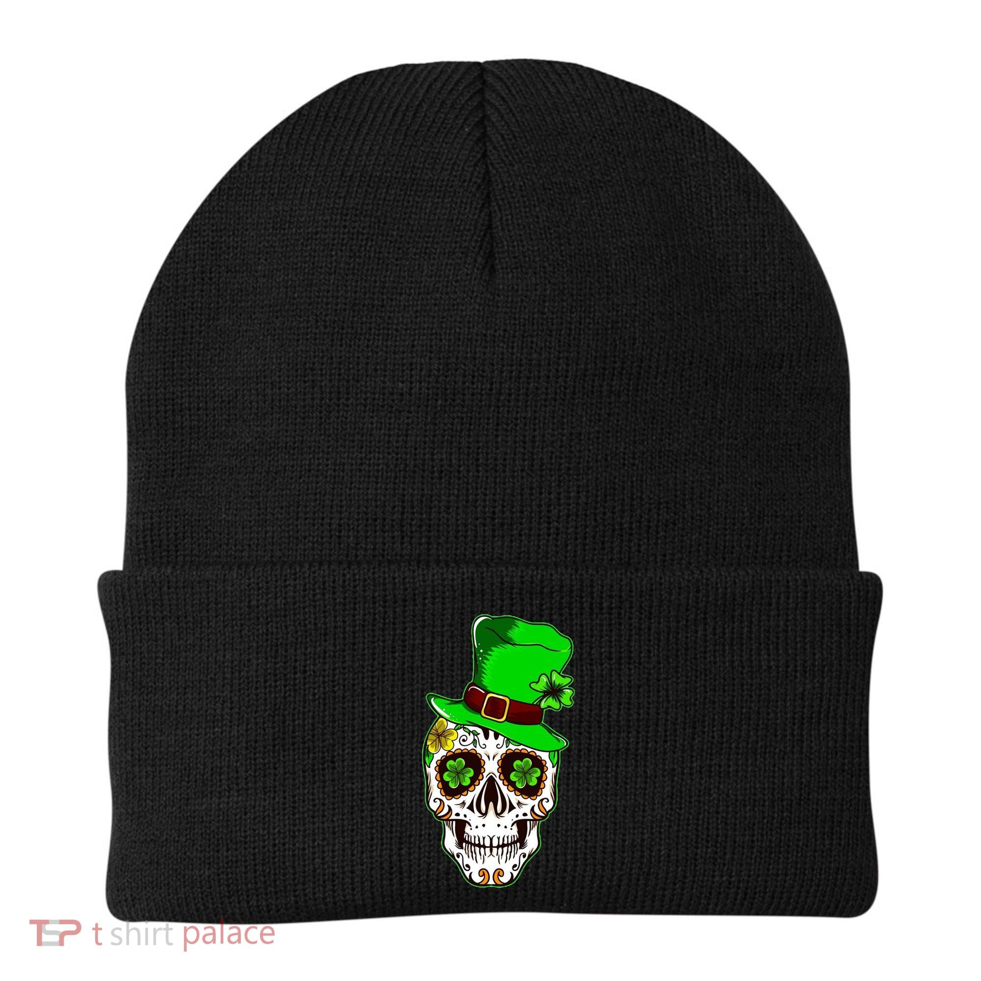 Sugar Irish Clover Skull St Patricks Day Beanie