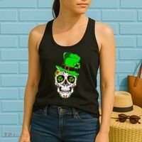 Sugar Irish Clover Skull St Patricks Day Women's Tank Top thumb 2