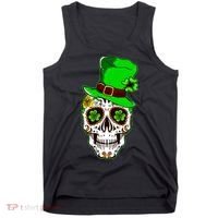 Sugar Irish Clover Skull St Patricks Day Tank Top thumb 0