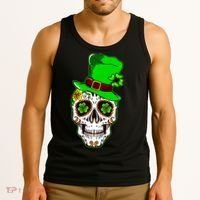 Sugar Irish Clover Skull St Patricks Day Tank Top thumb 3