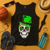 Sugar Irish Clover Skull St Patricks Day Tank Top thumb 4