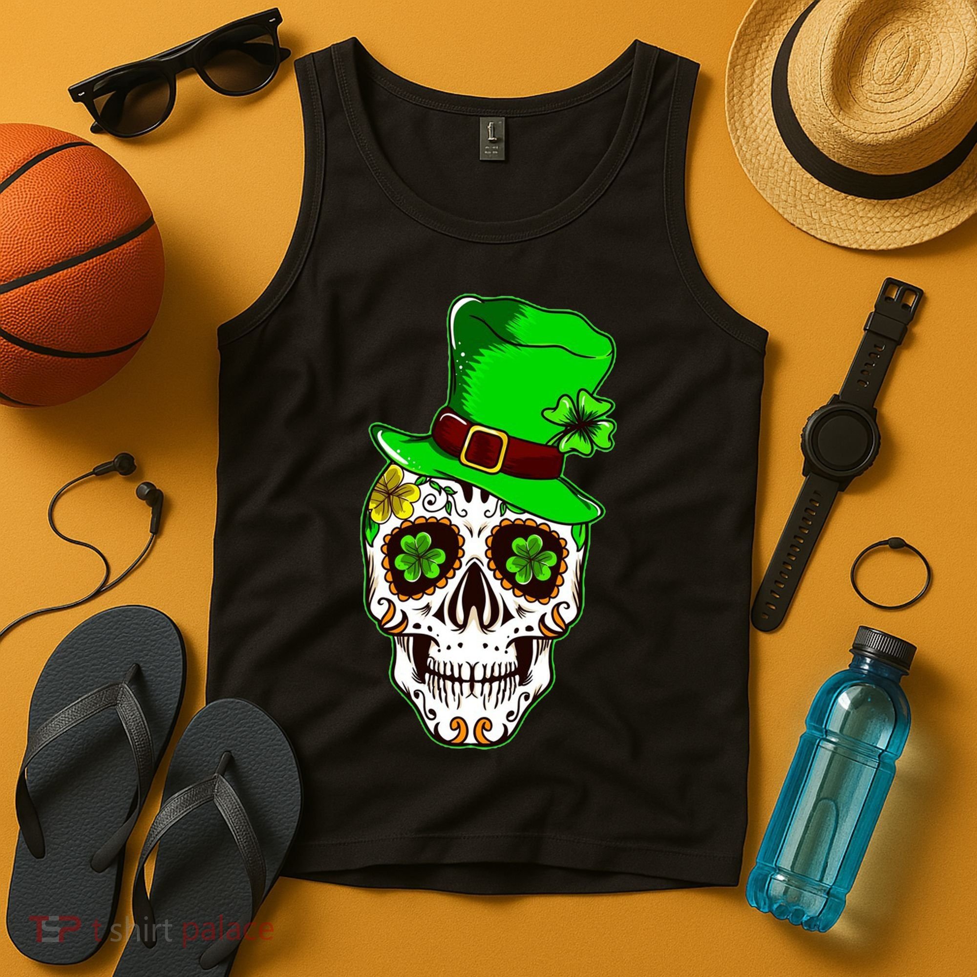 Sugar Irish Clover Skull St Patricks Day Tank Top