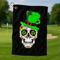 Sugar Irish Clover Skull St Patricks Day Golf Towel thumb 1