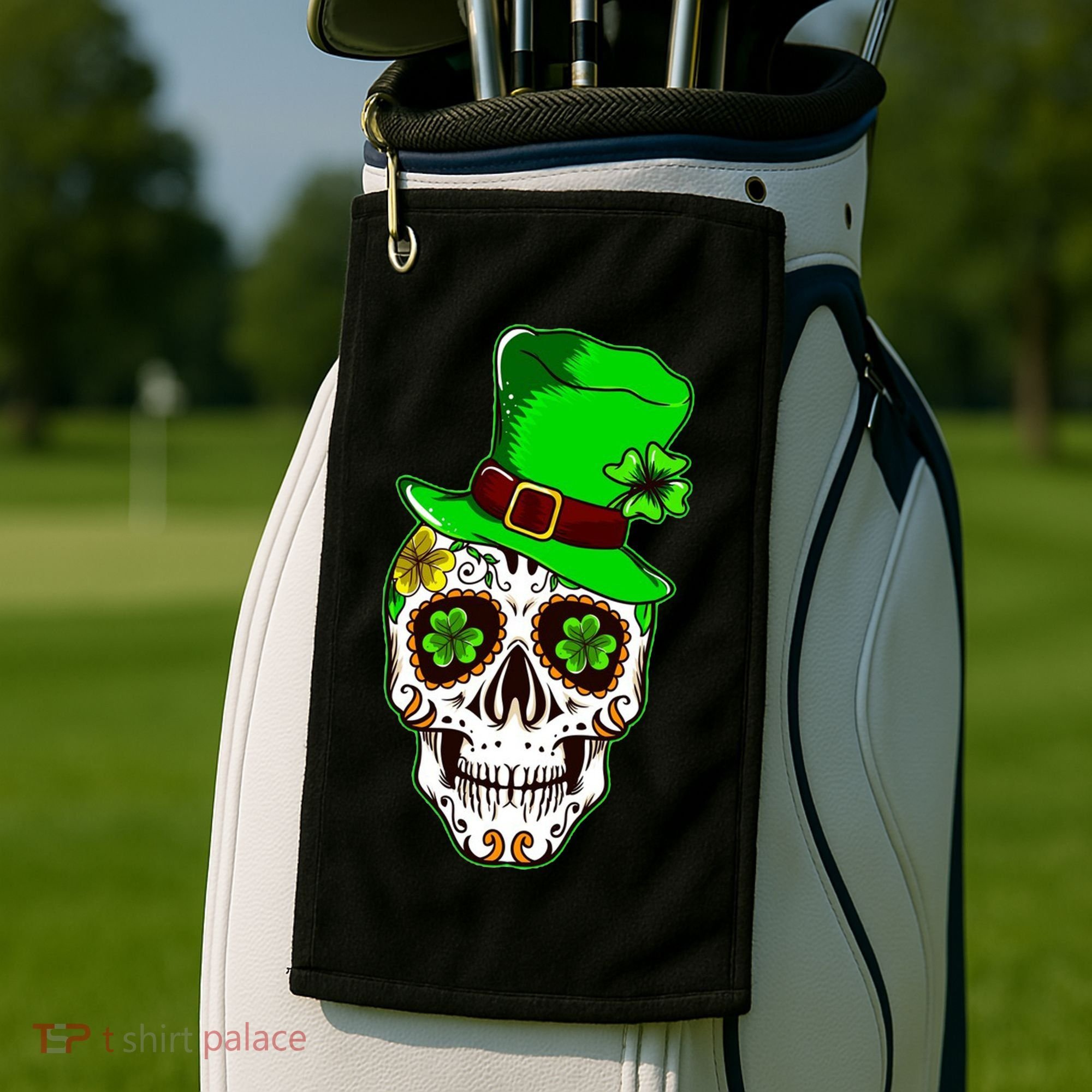 Sugar Irish Clover Skull St Patricks Day Golf Towel