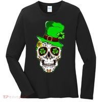 Sugar Irish Clover Skull St Patricks Day Women's Long Sleeve Shirt thumb 0