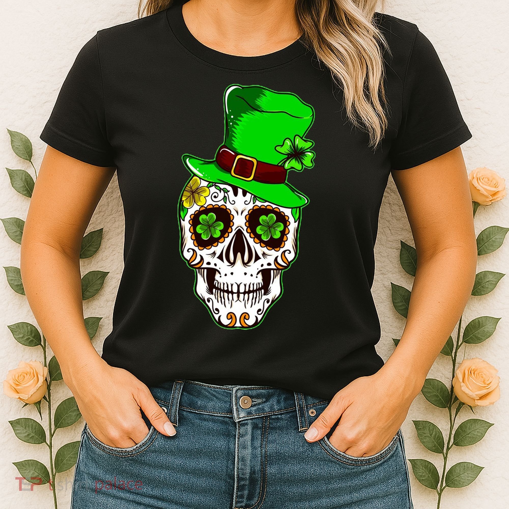 Sugar Irish Clover Skull St Patricks Day Women's T-Shirt