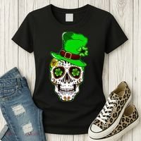 Sugar Irish Clover Skull St Patricks Day Women's T-Shirt thumb 3