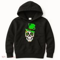 Sugar Irish Clover Skull St Patricks Day Kids Hoodie thumb 0