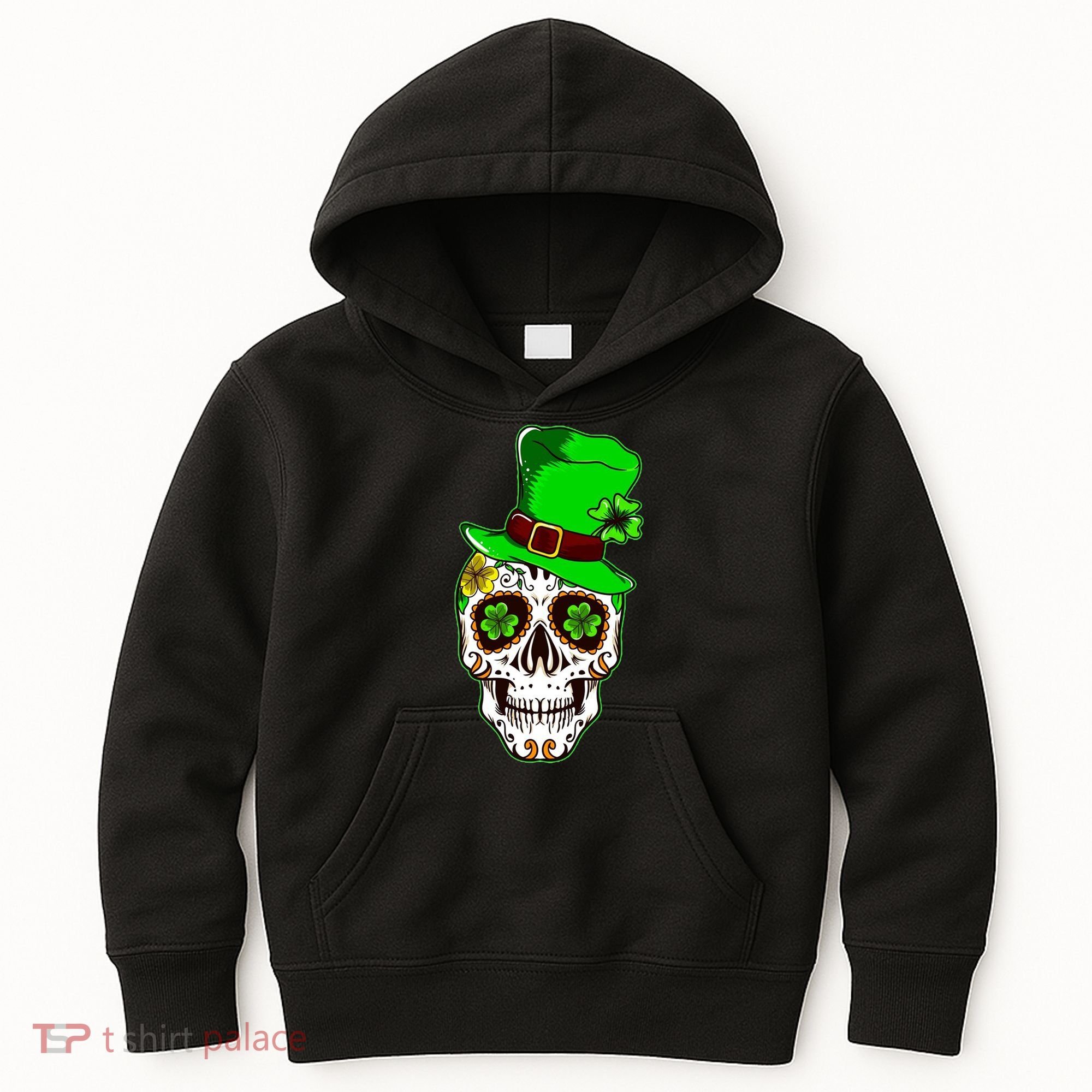 Sugar Irish Clover Skull St Patricks Day Kids Hoodie