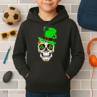 Sugar Irish Clover Skull St Patricks Day Kids Hoodie thumb 2