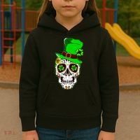 Sugar Irish Clover Skull St Patricks Day Kids Hoodie thumb 3