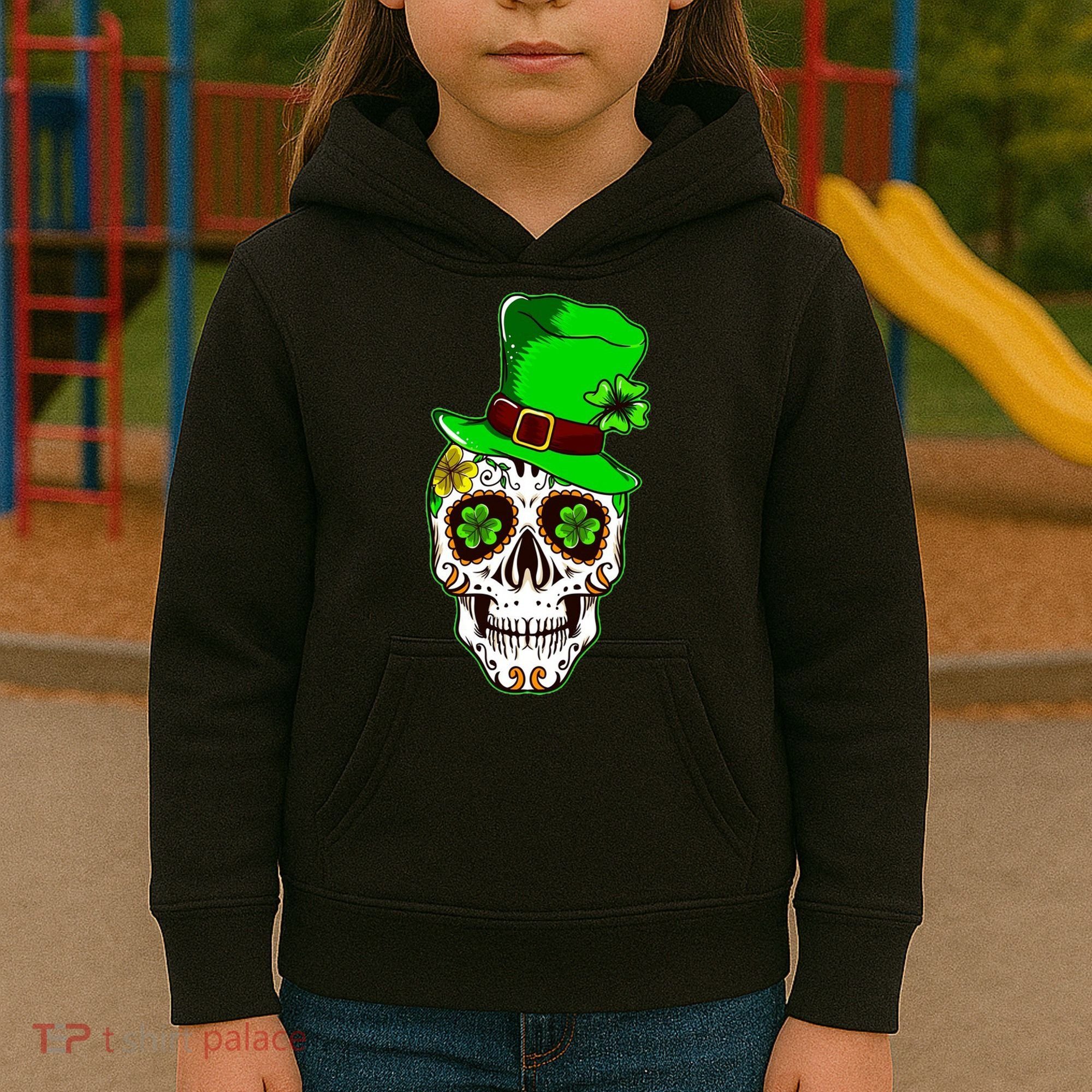 Sugar Irish Clover Skull St Patricks Day Kids Hoodie