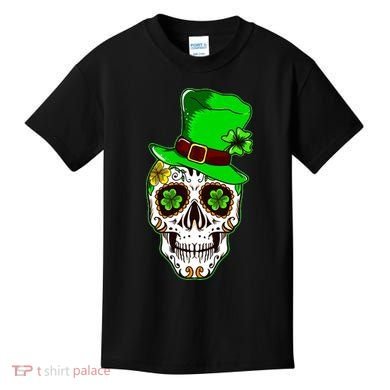 Sugar Irish Clover Skull St Patricks Day Kids T-Shirt