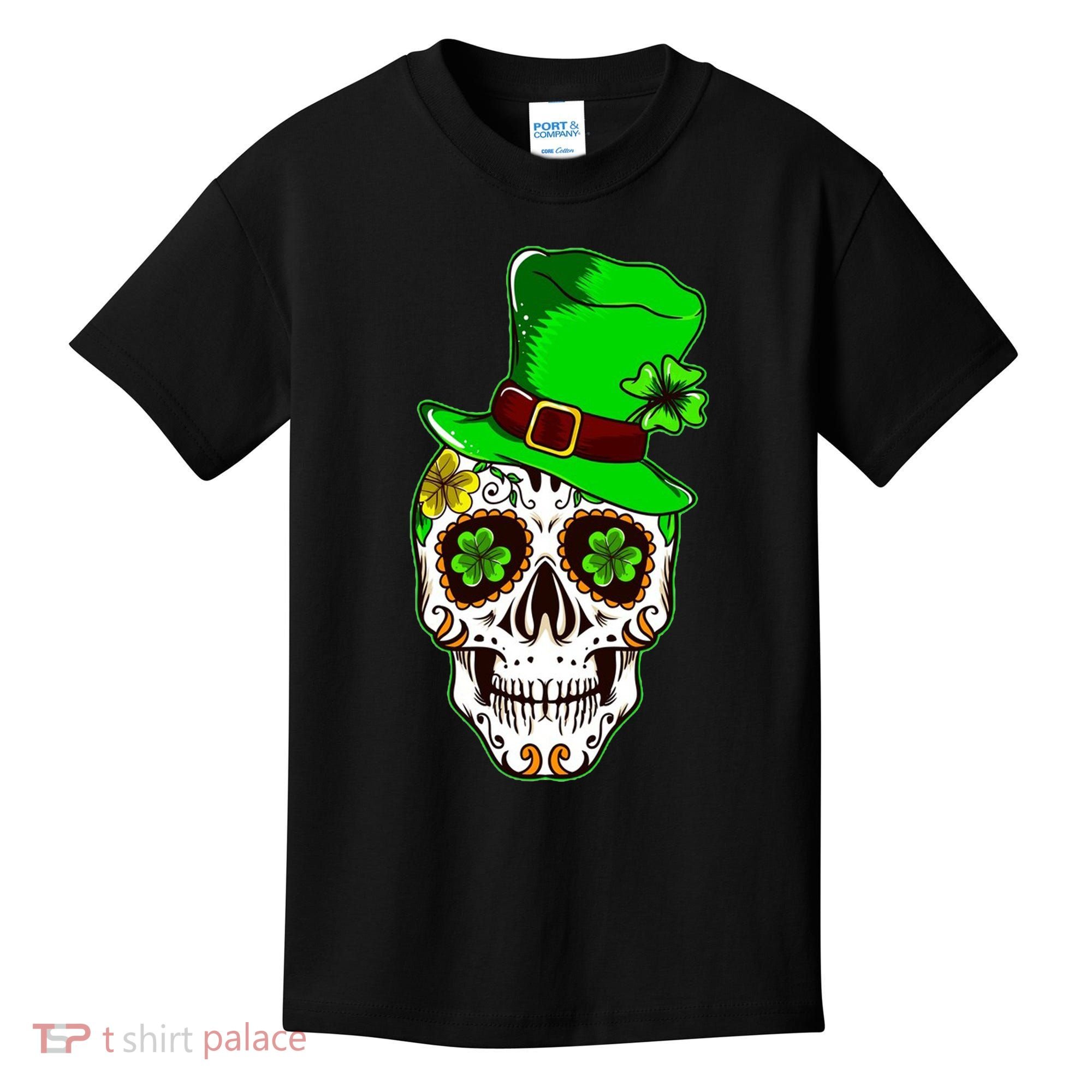 Sugar Irish Clover Skull St Patricks Day Kids T-Shirt