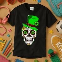 Sugar Irish Clover Skull St Patricks Day Kids T-Shirt thumb 3