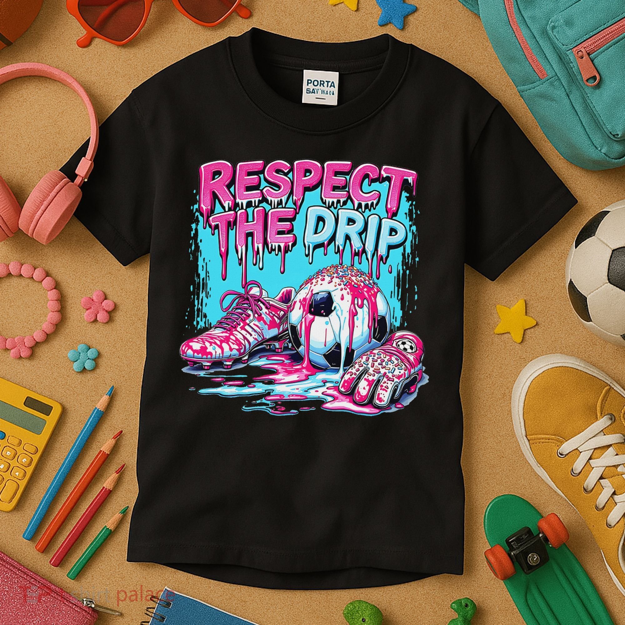 Soccer Ice Cream Sprinkles Theme Respect The Drip Kids T-Shirt
