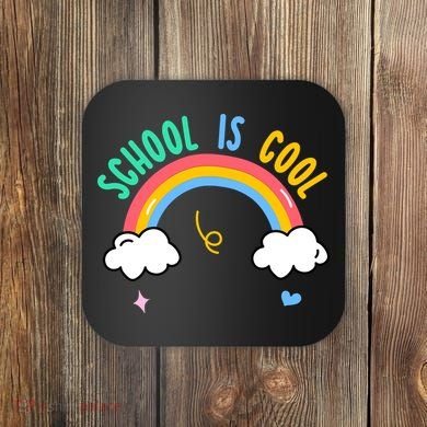 School Is Cool Rainbow Fun Retro Coaster