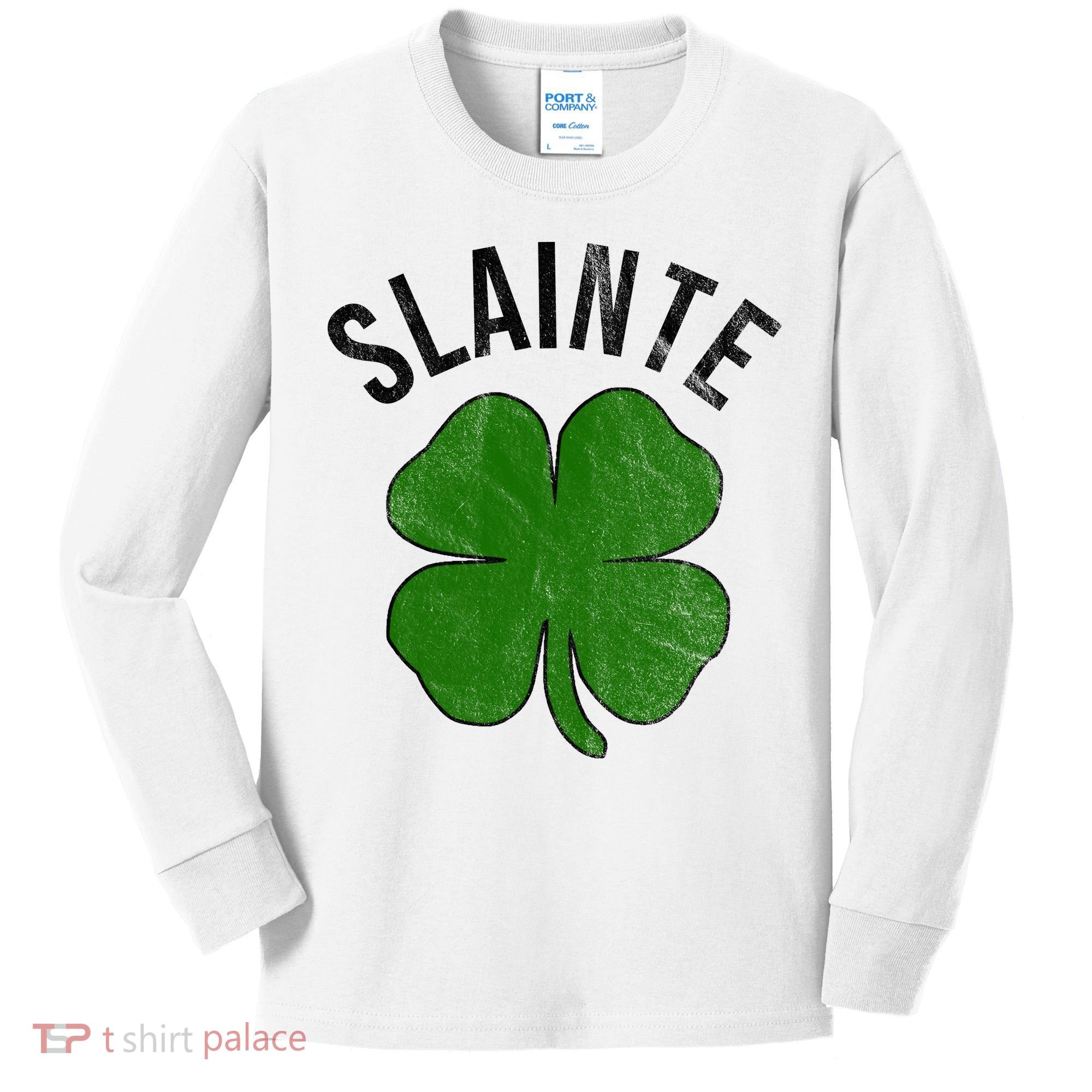 Slainte Irish Clover St Patrick's Day Kids Long Sleeve Shirt