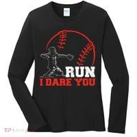 Steal I Dare You Baseball Catcher Baseball Player Women's Long Sleeve Shirt thumb 0