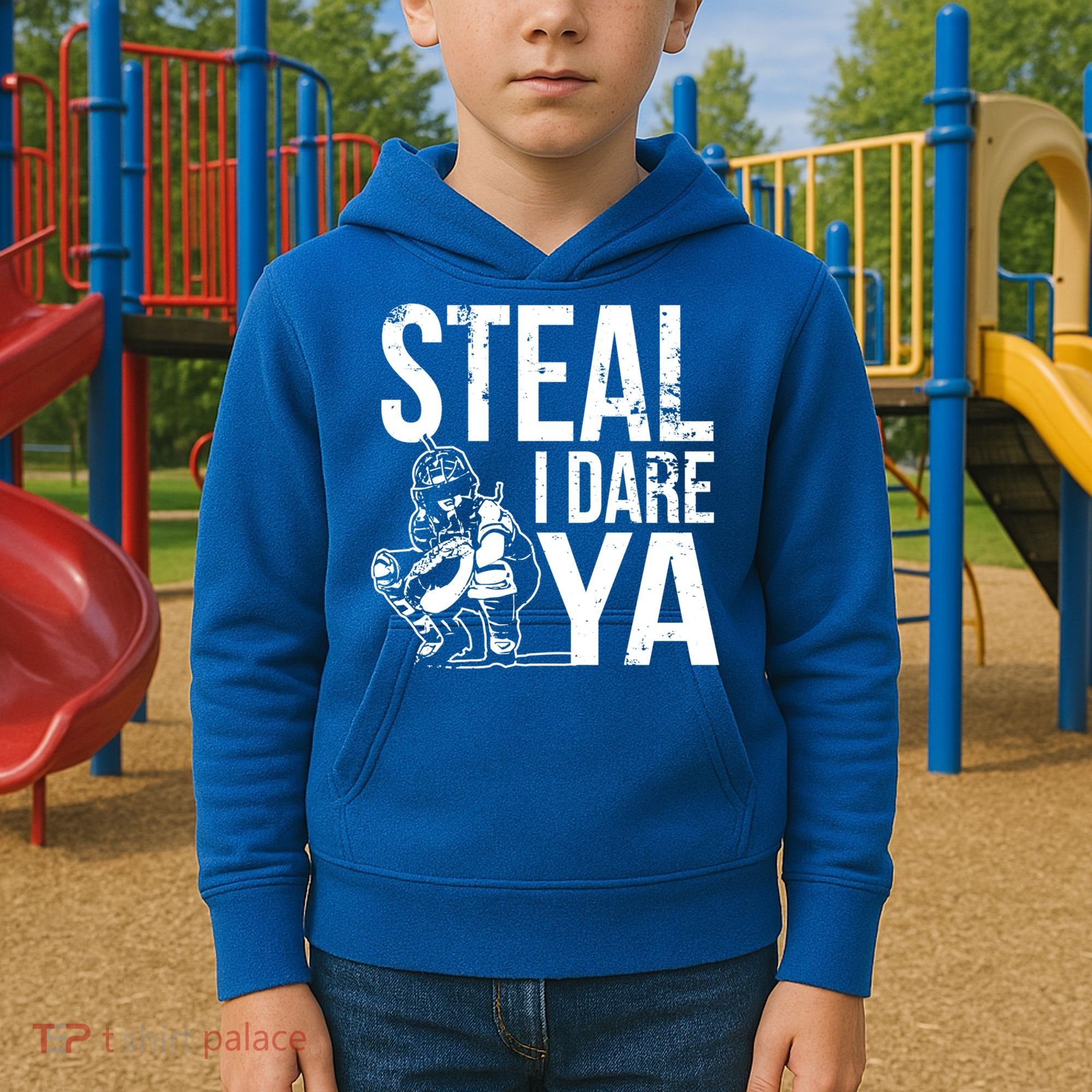 Steal I Dare Ya Softball Catcher Team Sport Cute Gift Kids Hoodie