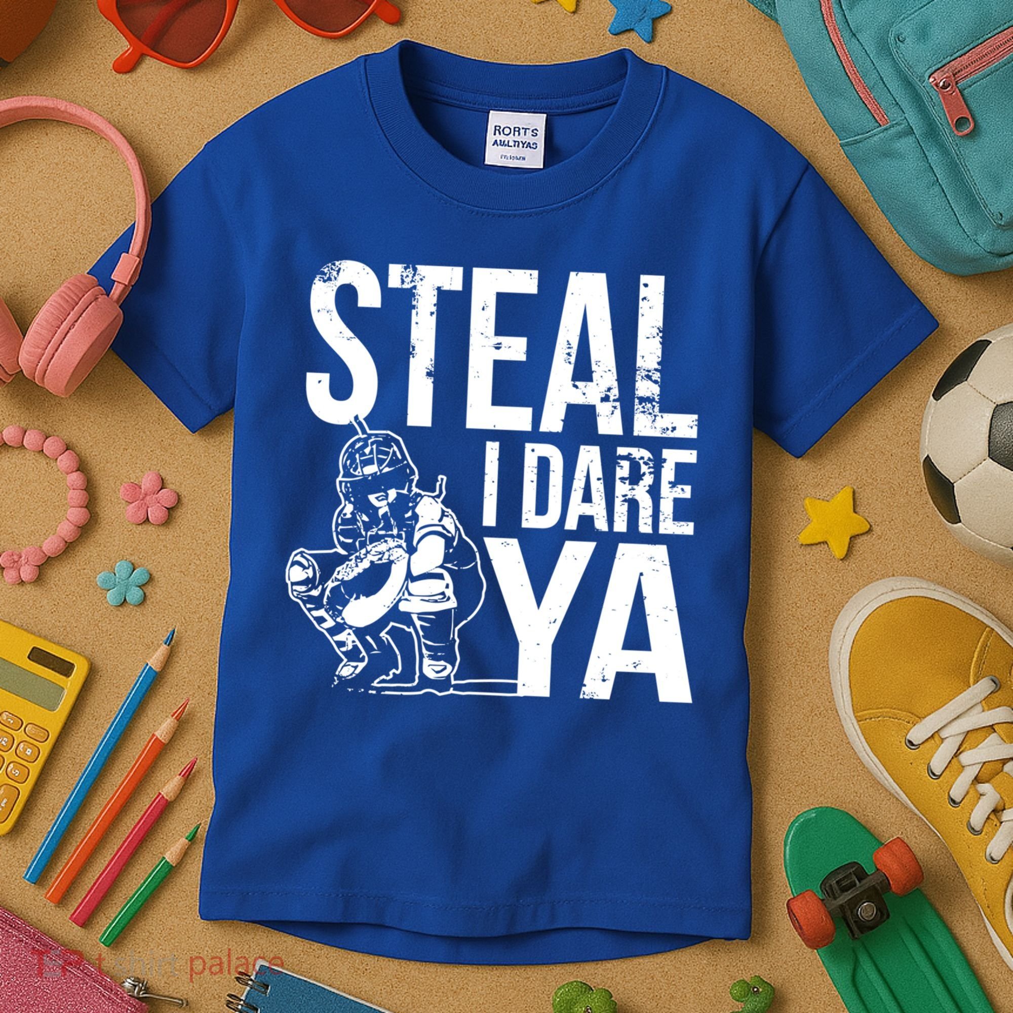 Steal I Dare Ya Softball Catcher Team Sport Cute Gift Kids T-Shirt