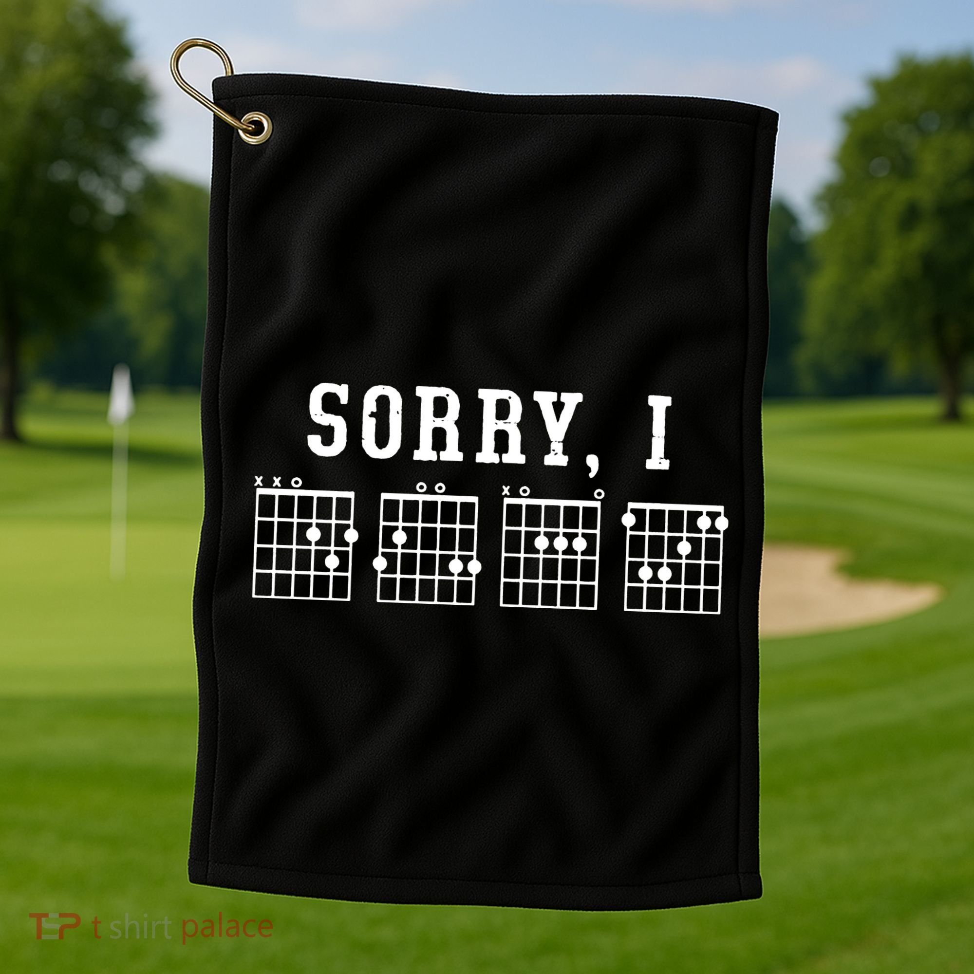 Sorry I DGAF Funny Hidden Message Guitar Chords Golf Towel